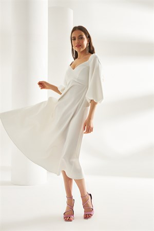 Lilium Elbise Beyaz-Modalody-Büyük Beden Elbiseler