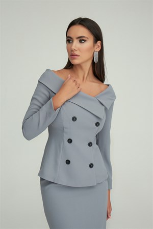Tiffany Ceket Gri-Modalody-Büyük Beden Ceketler