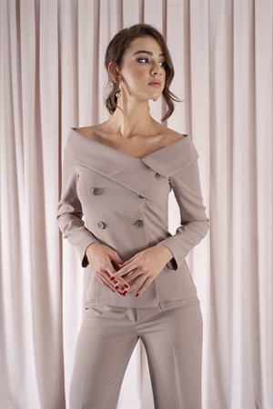 Tiffany Ceket Vizon, omuz detaylı ceket, vizon ceket, düğmeli ceket, sadakatsiz kıyafetleri